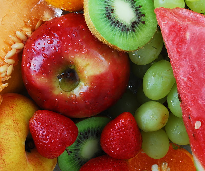 Fruit, apple, colour, green, kiwi, red, strawbery, yelow, HD wallpaper