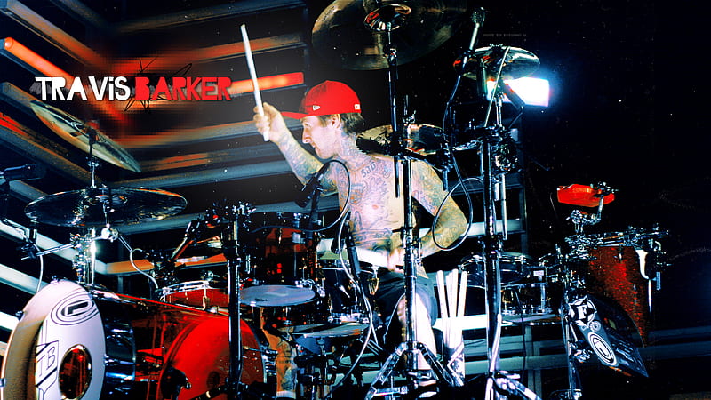 Travis Barker, red, music, drums, blink-182, custom, HD wallpaper