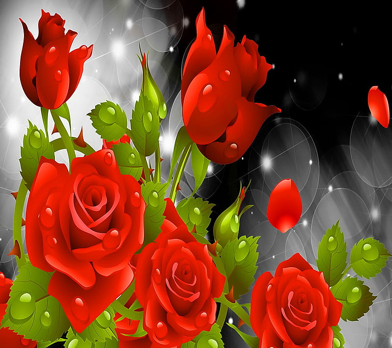 Red Roses, desenho, floral, red, rose, HD wallpaper