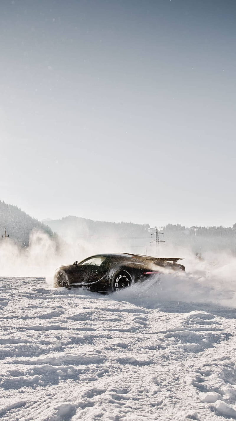 Bugatti, autos, car, chiron, car, drift, motor, snow, snow, HD phone wallpaper