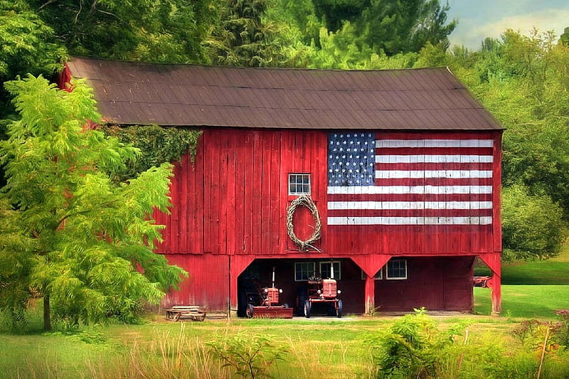 Patriotic Farmer, american flag, patriotic, love four seasons, farms, tractors, attractions in dreams, graphy, rural america, barns, HD wallpaper