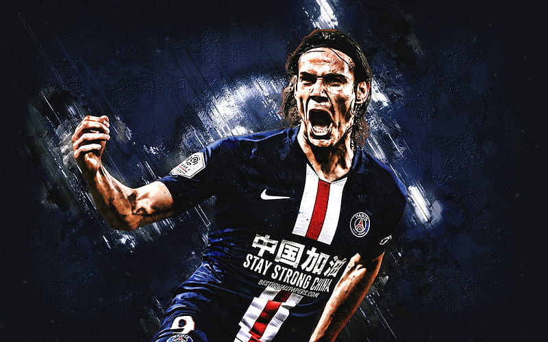 Edinson Cavani, PSG, Uruguayan soccer player, portrait, blue stone background, League 1, Champions League, Paris Saint-Germain, HD wallpaper