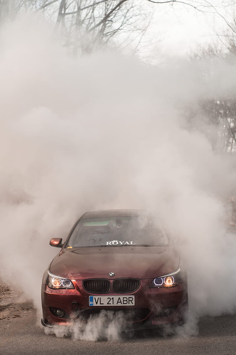 BMW M5 Look, abr, burnout, e60, iridiscent, m5look, passion, red, smoke, HD phone wallpaper