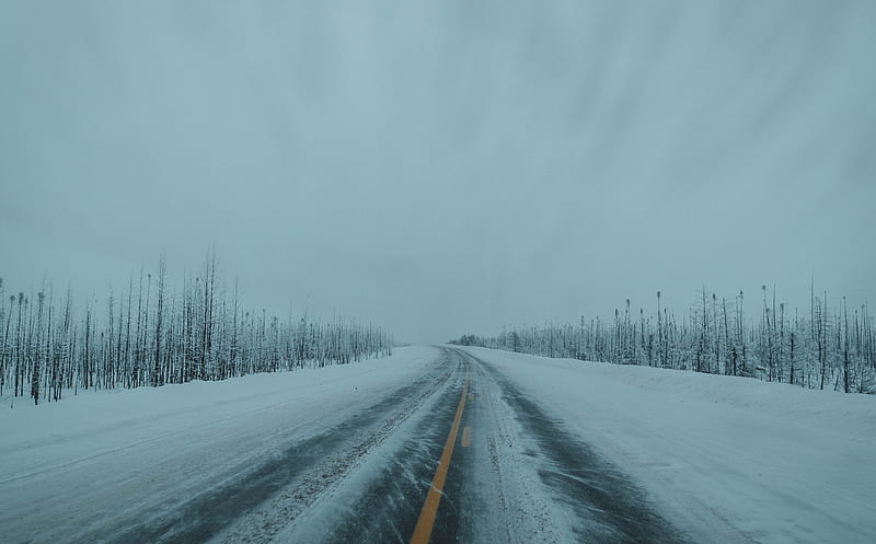 road, snow, asphalt, winter, nature, HD wallpaper