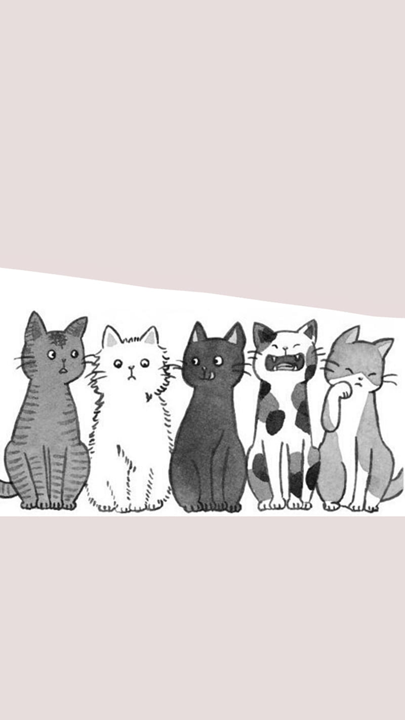 Cat Lineup, animals, black, cats, drawings, white, HD phone wallpaper |  Peakpx