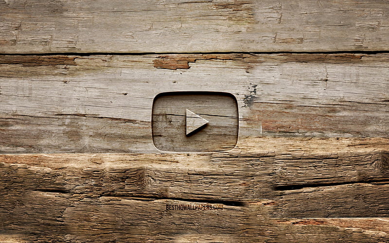 Youtube wooden logo wooden backgrounds, social network, Youtube logo, creative, wood carving, Youtube, HD wallpaper