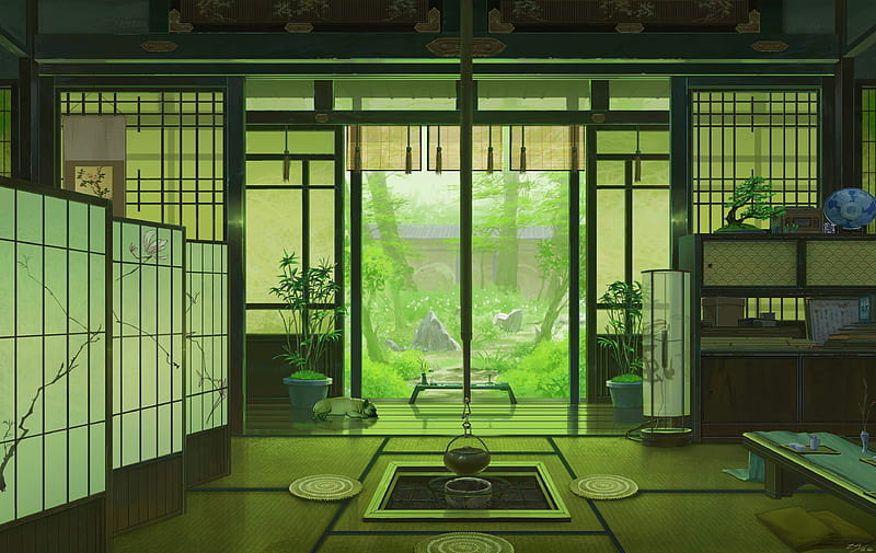 interior, japan, art, window, view, HD wallpaper