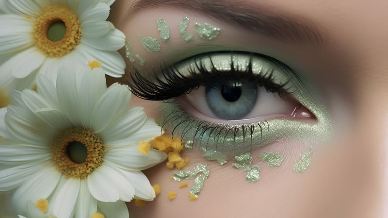 Bright Eye makeup, Flowers, Lady, Eyebrow, HD wallpaper