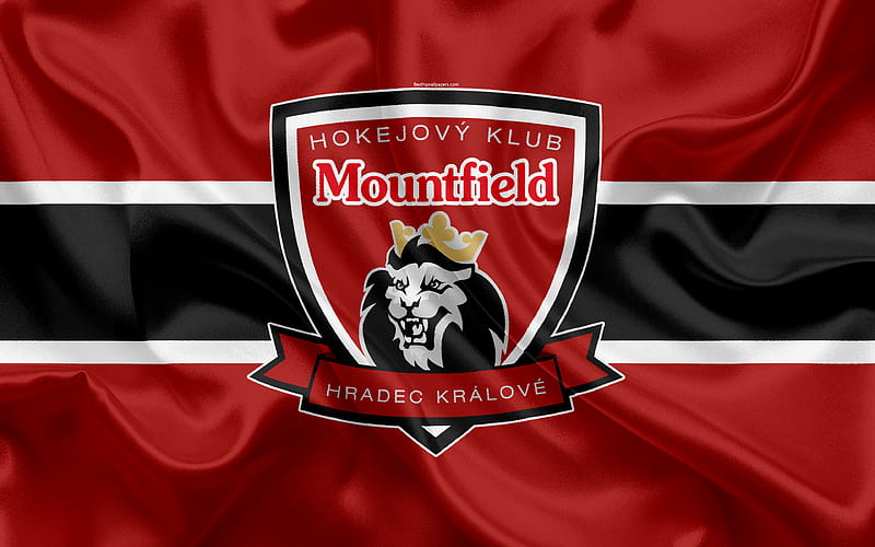 Mountfield HC Czech hockey club, emblem, logo, Czech Extraliga, silk flag, hockey, Hradec Králov, Czech Republic, Mountfield HK, HD wallpaper