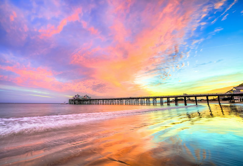 Pier Beach California, nature, beach, sky, california, HD wallpaper