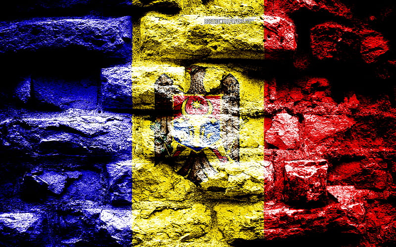 Moldova flag, grunge brick texture, Flag of Moldova, flag on brick wall, Moldova, Europe, flags of european countries, HD wallpaper