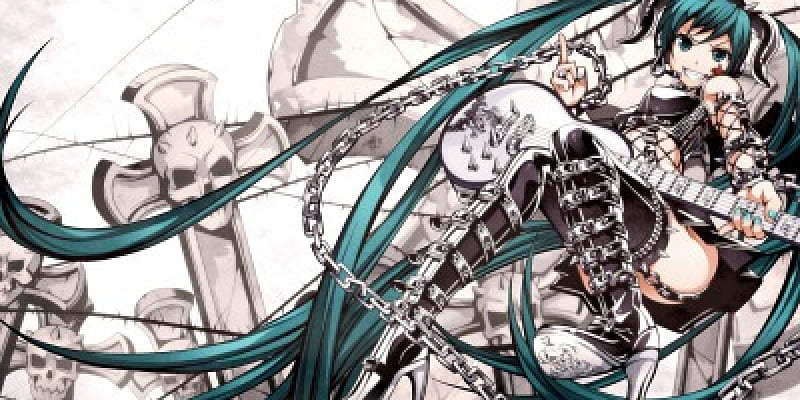 Anime, skulls, guitar, miku, chains, cross, HD wallpaper