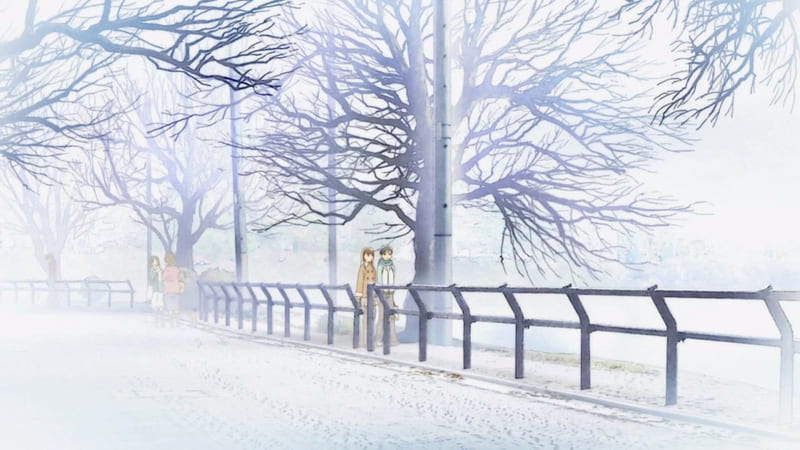 Winter Day, pretty, date, adorable, sweet, hourou musuko, nice, anime, nitori, anime girl, dating, street, female, lovely, winter, cute, tree, kawaii, girl, snow, walking, wandering son, white, branches, scene, HD wallpaper