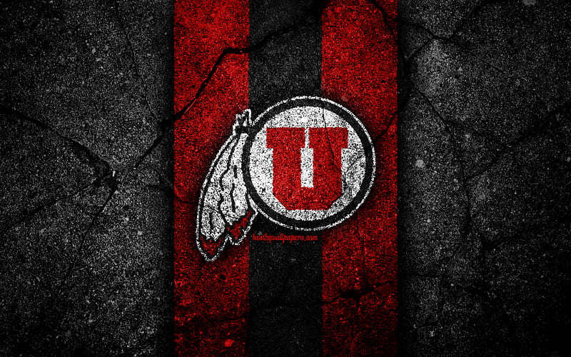 Utah Utes american football team, NCAA, red black stone, USA, asphalt texture, american football, Utah Utes logo, HD wallpaper