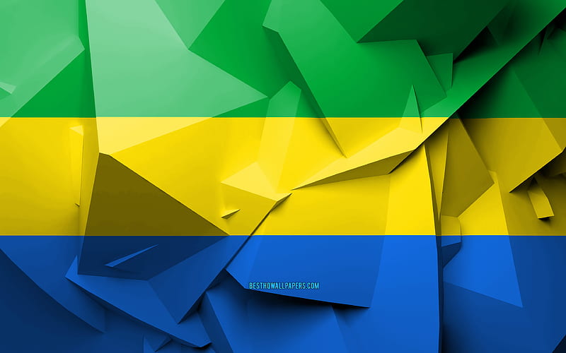 Flag of Gabon, geometric art, African countries, Gabonese flag, creative, Gabon, Africa, Gabon 3D flag, national symbols, HD wallpaper