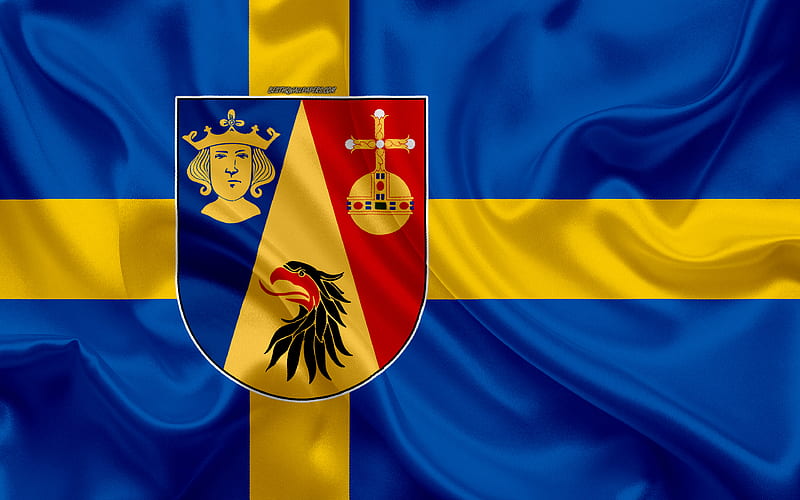 Coat of arms of Stockholm lan silk flag, Swedish flag, Stockholm County, Sweden, flags of the Swedish lan, silk texture, Stockholm lan, coat of arms, HD wallpaper