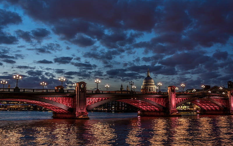 Nightscape of London, England, Reflection, London, Bridge, Cityscape, HD wallpaper