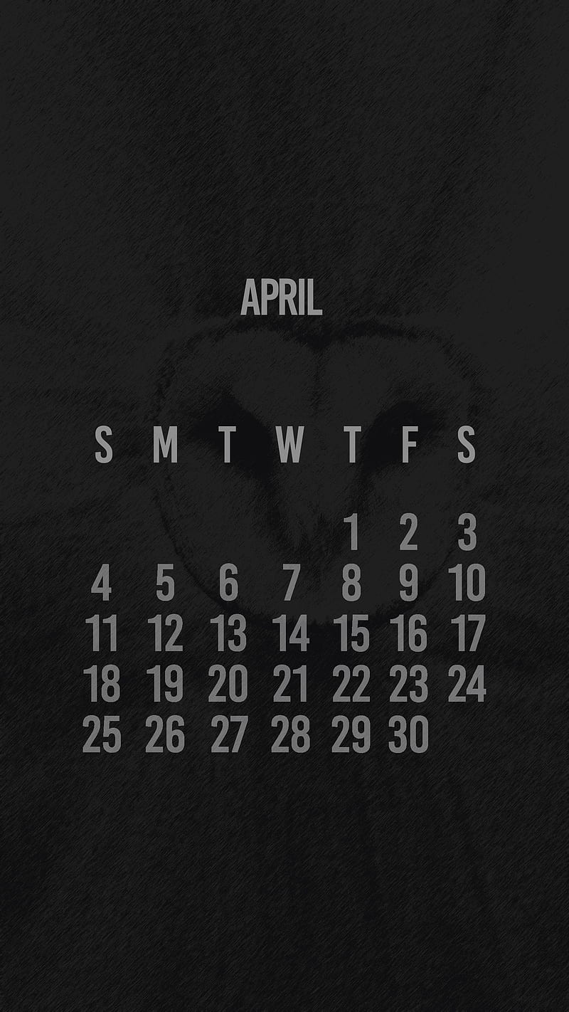 April Calendar 2021, 2021, april, black, calendar, dark, owl, scary, spring, text, white, HD phone wallpaper