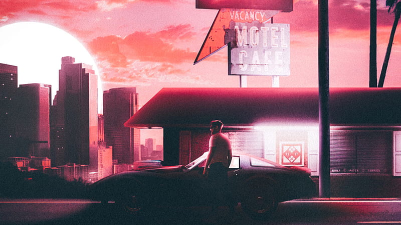 Retro Midnight Car Rider Motel, retro, artist, artwork, digital-art, HD wallpaper