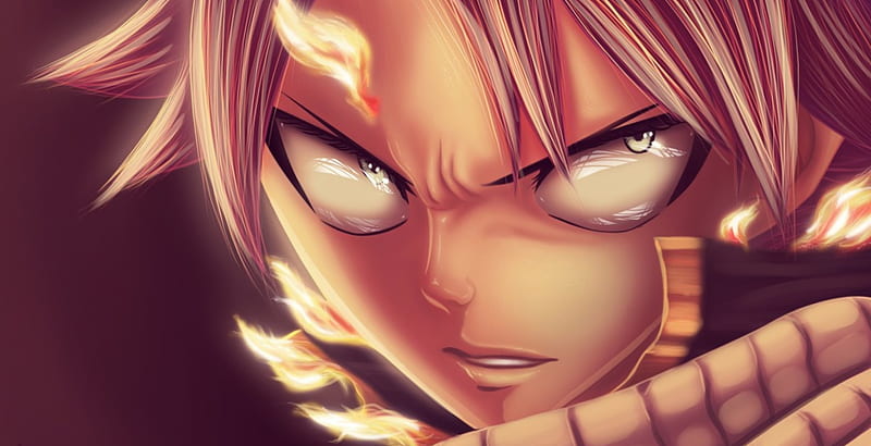 Salamander, guy, natsu, angry, flame, close up, spiky hair, emotional, anime, realistic, stare, male, closeup, mad, natsu dragneel, fire, boy, fairy tail, serious, HD wallpaper