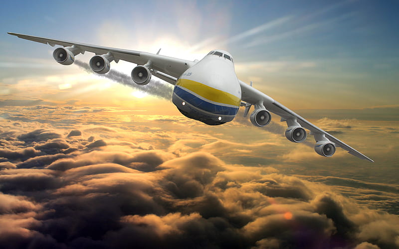 AN-225, flying plane, Cossack, cargo plane, Antonov An-225 Mriya, transport aircraft, Ukraine, AN225, biggest plane, Antonov Airlines, Ukrainian aircraft, HD wallpaper