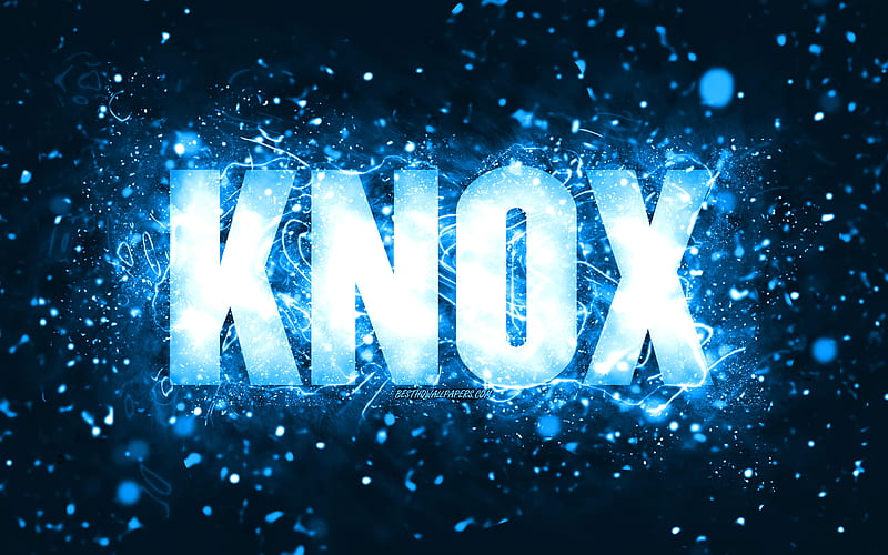 Happy Birtay Knox, blue neon lights, Knox name, creative, Knox Happy Birtay, Knox Birtay, popular american male names, with Knox name, Knox, HD wallpaper