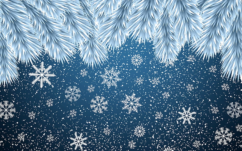 blue snowflakes background, snowfall, snowflakes patterns, winter backgrounds, Christmas concepts, snowflakes, white snowflakes, Merry Christmas, HD wallpaper