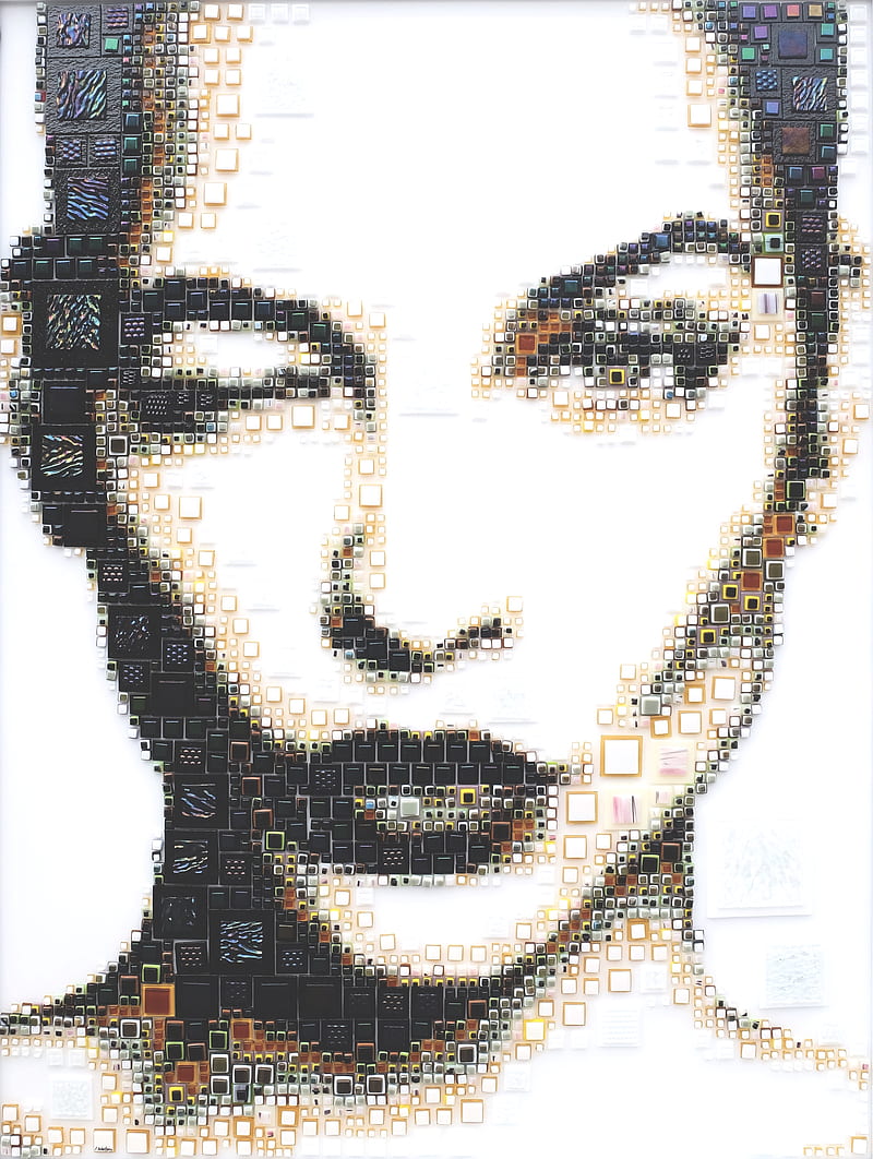 women, artwork, Isabelle Scheltjens, mosaic, face, portrait display, square, glass, 3D, white background, black lipstick, portrait, wink, winking, HD phone wallpaper