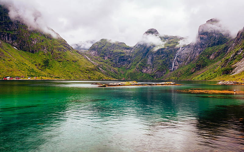 Lofoten Lake mountains, Atlantic Road, Norway, Europe, HD wallpaper