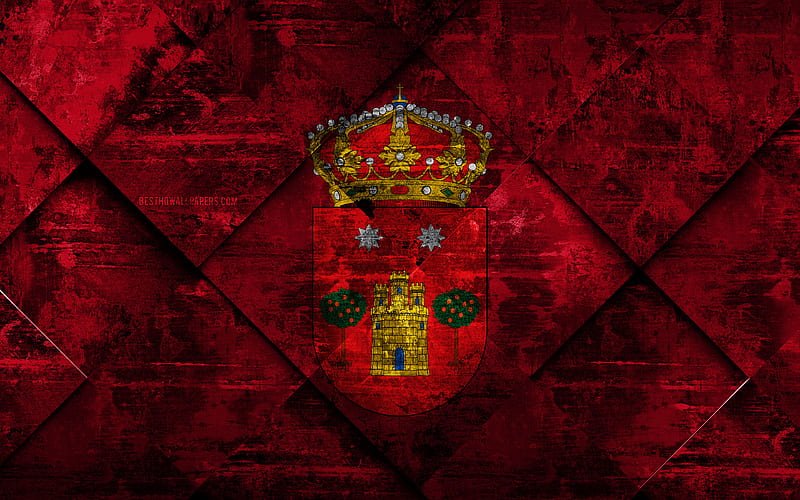 Flag of Albacete grunge art, rhombus grunge texture, spanish province, Albacete flag, Spain, national symbols, Albacete, provinces of Spain, creative art, HD wallpaper