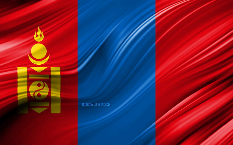 Mongolian flag, Asian countries, 3D waves, Flag of Mongolia, national symbols, Mongolia 3D flag, art, Asia, Mongolia, HD wallpaper