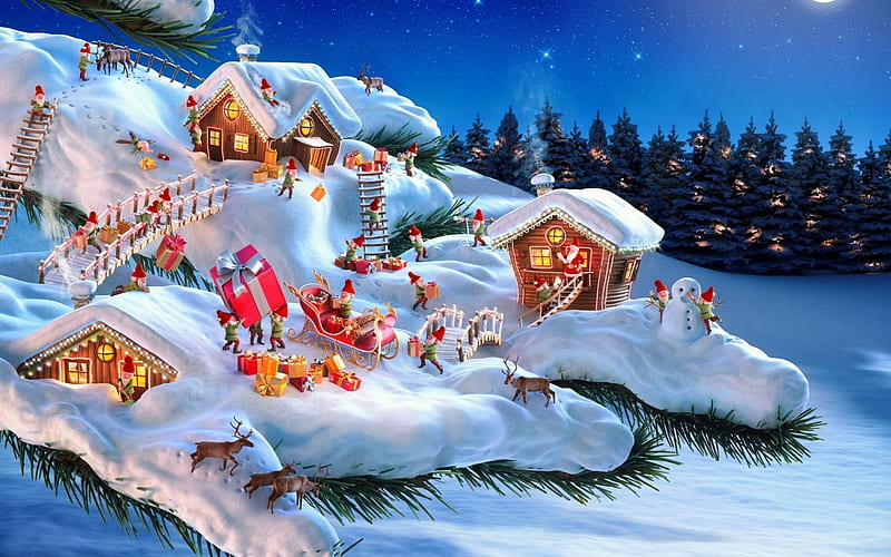 New Years Eve, forest, christmas, elves, winter, snow, HD wallpaper