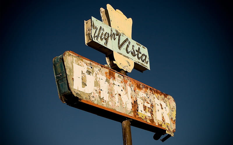 High Vista, high, neon, sign, diner, old, vista, vintage, HD wallpaper