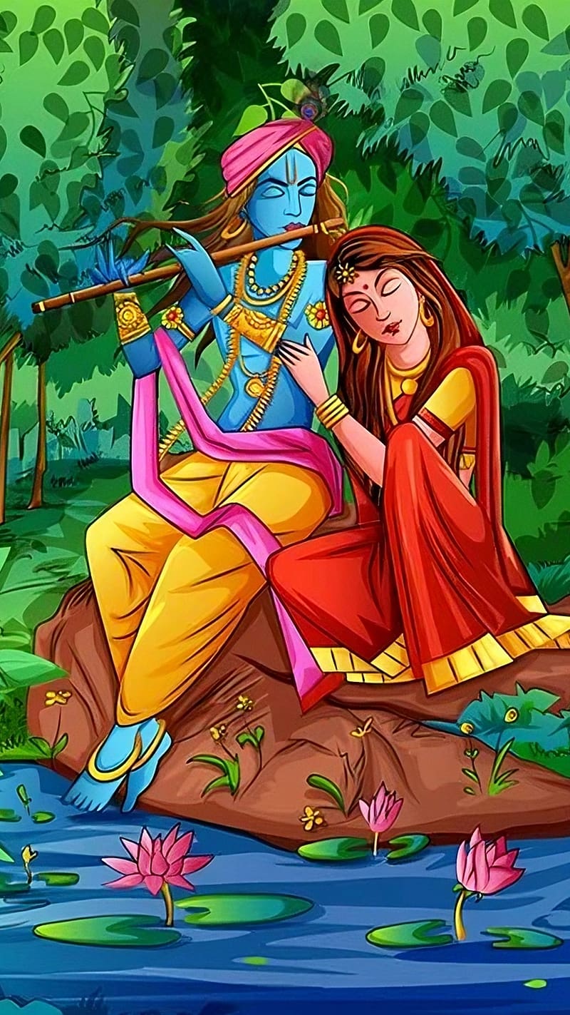 Krishna Bhagwan Cartoon, lord radhe krishna, lord, god, radhe krishna, HD phone wallpaper