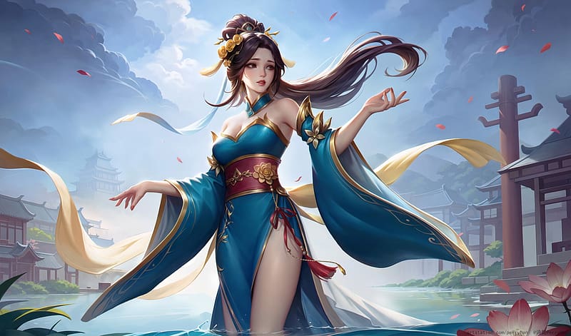 Fantasy girl, girl, fantasy, perryhan zhang, blue, game, HD wallpaper