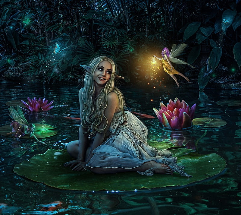 The Magic Lake, magic, water, light, elf, HD wallpaper | Peakpx