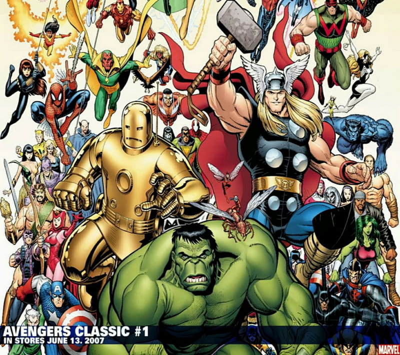 Avengers Classic, avengers, captain amrica, hulk, iron man, marvel, thor, HD wallpaper