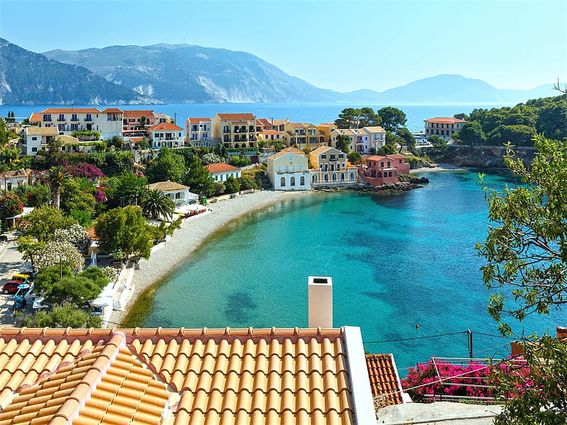 Greek Coastal Town, Coast, Sea, Cityscapes, Greece, Oceans, Nature, HD wallpaper