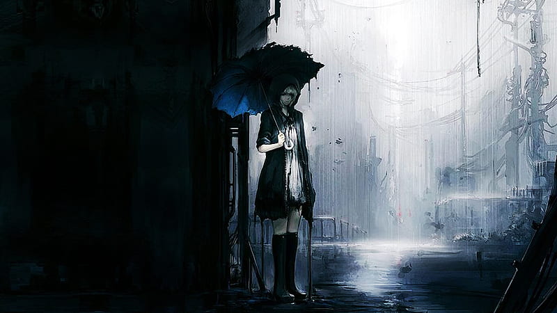 Alone in the rain, alone, rain, girl, dark, HD wallpaper | Peakpx