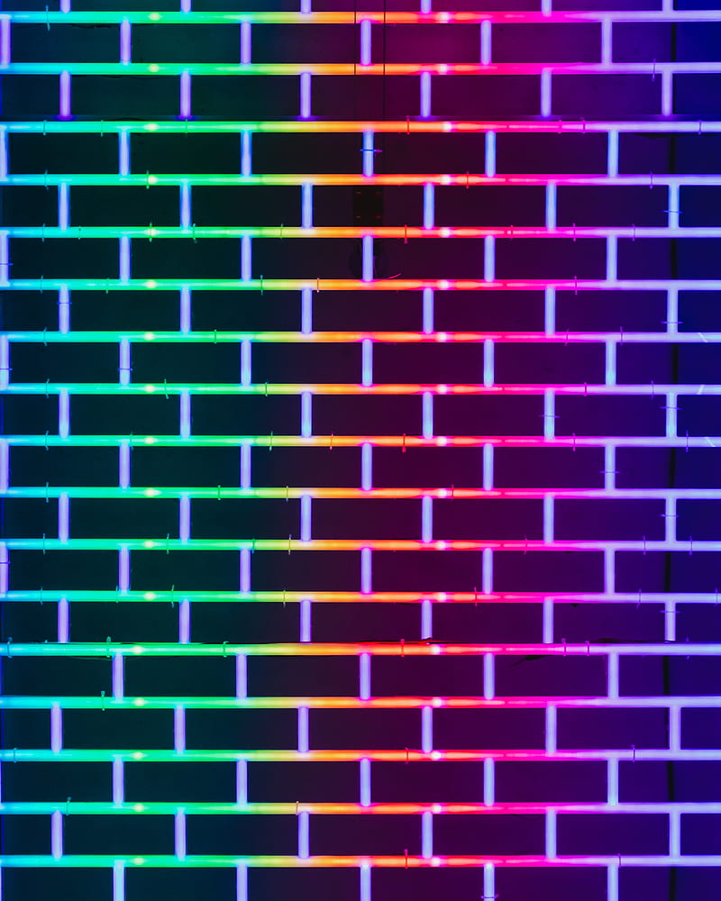 wall, brick, neon, glow, multicolored, HD phone wallpaper