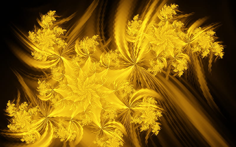 Golden Trails, flowery, gold, spiral, fractal, golden, yellow, bonito, HD wallpaper