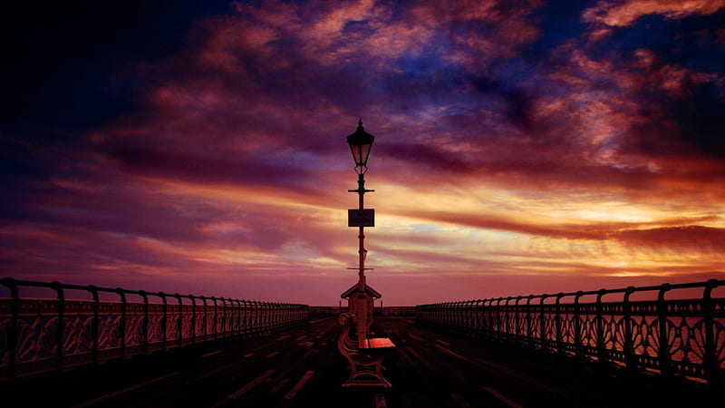 bench pier sea evening-, HD wallpaper