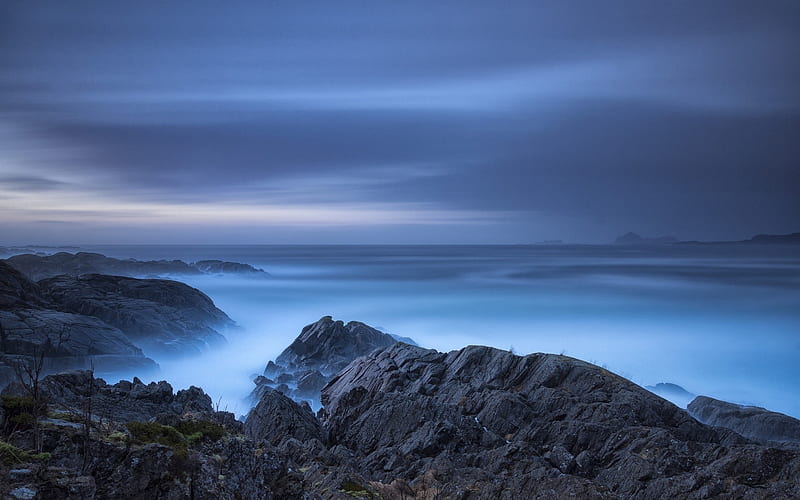 Nordland, sea, darkness, coast, Norway, HD wallpaper