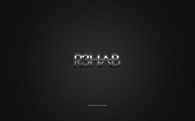 R3hab logo, silver shiny logo, R3hab metal emblem, a Dutch DJ, Fadil El Ghoul, gray carbon fiber texture, R3hab, brands, creative art, HD wallpaper