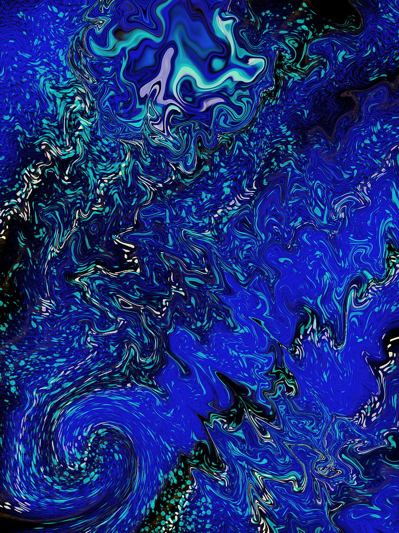 Ocean of blue, abstract, bonito, desenho, drops, liquid, marble, procreate, space, water, HD phone wallpaper