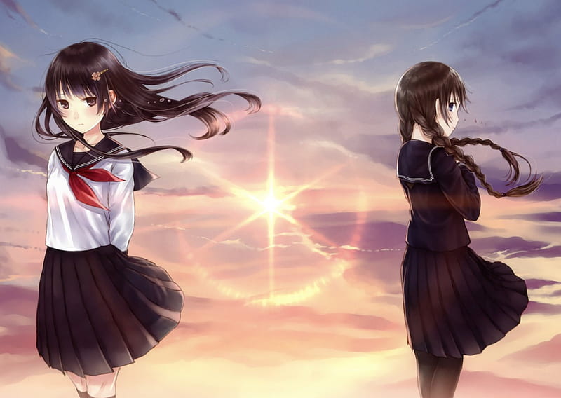 Kazuharu Kina, Skirt, Cant think of a fourth, Black Hair, Sun, Long Hair, Girls, School Outfits, HD wallpaper