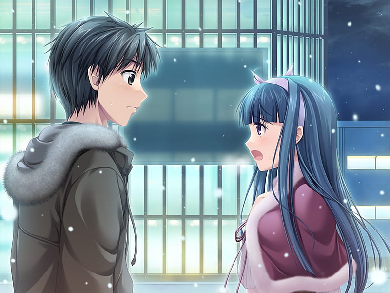 Something important to say!, cute, pretty, gur, girl, snow, anime couple,  HD wallpaper | Peakpx