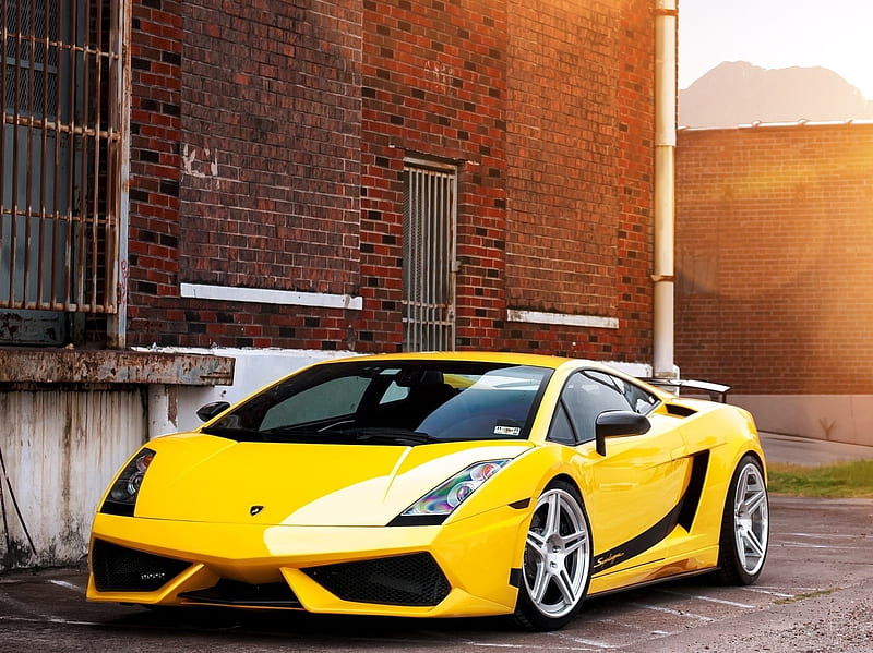 Lamborghini, car, racing, tuned, tuning, vehicles, yellow, HD wallpaper