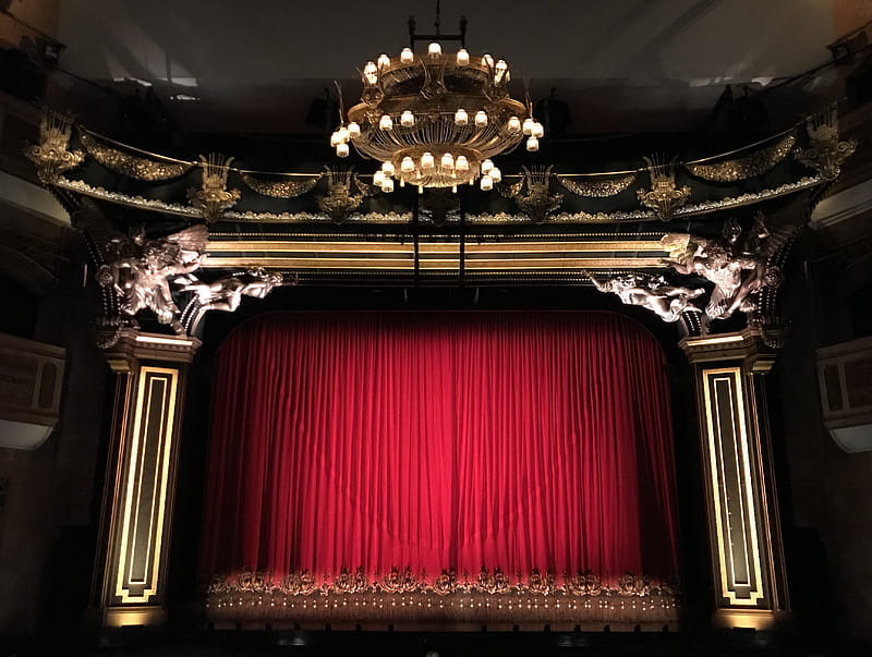 red curtain stage, HD wallpaper