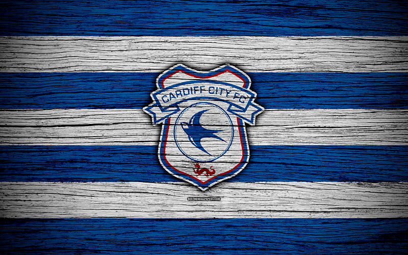 Cardiff City FC EFL Championship, soccer, football club, England, Cardiff City, logo, wooden texture, FC Cardiff City, HD wallpaper